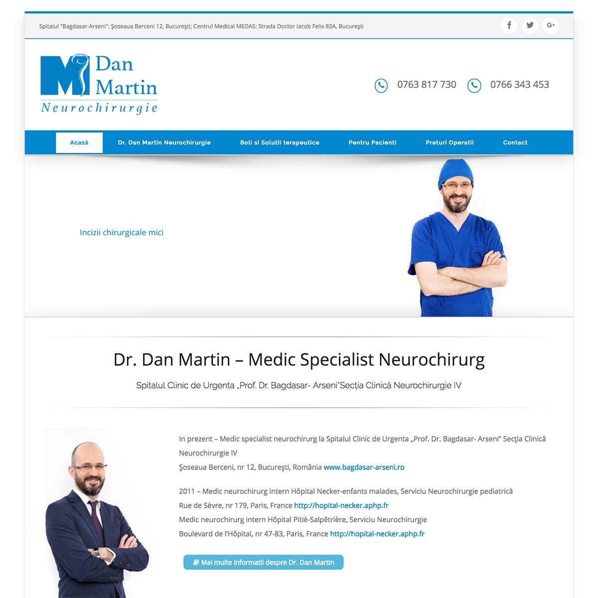 Creare site web, portofoliu - Dr. Dan Martin – Medic Specialist Neurochirurg